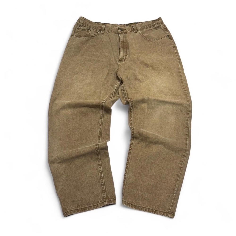 Eddie Bauer Mens Tan Brown Denim Jeans Straight Leg Cotton Pants Size 38